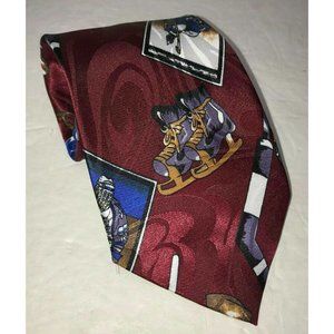 Ice Hockey Mens Tie Burgundy Steven Harris‎ Hand Made in Korea Vintage Necktie